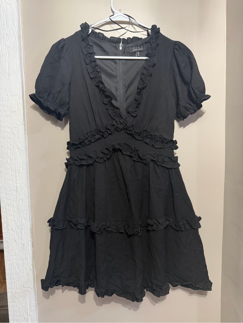 Trixxi Black Ruffle V-Neck Mini Dress
